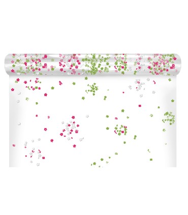 Bobina polipropileno flores verde, rosa, blanco 70cm x50m