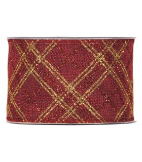 Cintas alambre rombos rojos y oro 63mm x10m