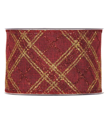 Cintas alambre rombos rojos y oro 63mm x10m