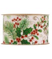 Cinta ramas acebo verde berry rojo 63mm x10m