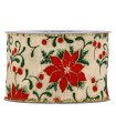 Cinta flor de Pascua roja y hojas verdes 63mm x10m