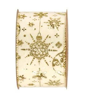 Cinta terciopelo blanco bolas de Navidad.  63mm x10m