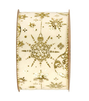 Cinta terciopelo blanco bolas de Navidad.  63mm x10m