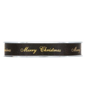 Cinta raso negro Merry Christmas oro 15mmx25m