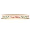 Cinta rústica natural Merry Christmas ramas rojo y verde 15mm x 20m