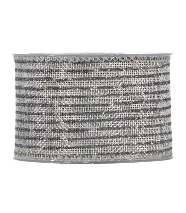 Cinta gris tipo yute con rayas brillante gris oscuro 63mm x10m
