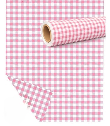Bobina opaca cuadro vichy rosa doble cara 70cm X 40m