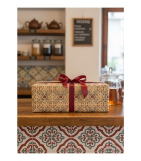 Bobina kraft  dubujo mosaico gris y granate 70cm x7.5 kilos
