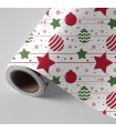 Bobina papel bolas y estrellas Navidad rojo y verde 62cm x 4 kilos