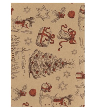 Bobina papel kraft muñecos de nieve regalos granate 70cmX7.5Kg
