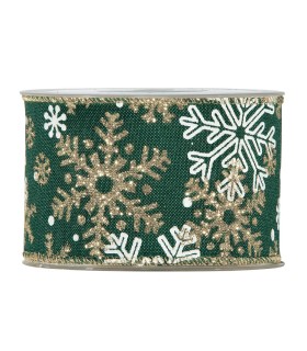 Cinta copos de nieve oro y verde