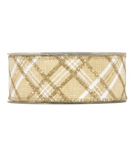 cinta rombos oro brillante y blanco fondo crudo 40mm x 10m