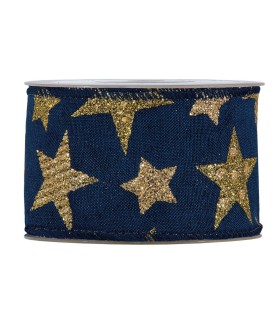 Cinta estrellas cobre y oro fondo azul 63x10
